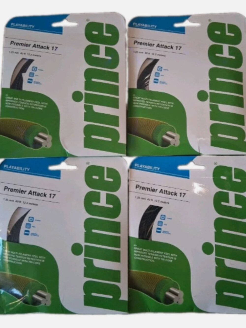 Lot of 4 Prince Premier Attack 17 Tennis String 1.25mm 40ft 12.2m Multifilament